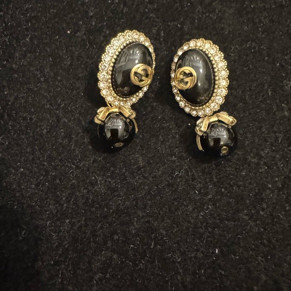 Gucci Marmont Elegant Black and Gold Crystal Drop Earrings